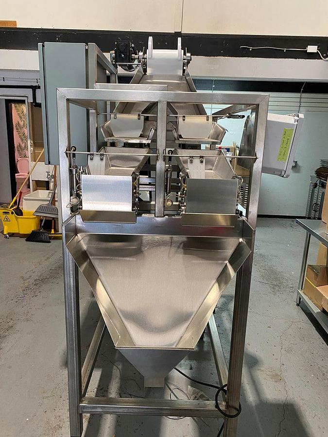 Used Filler, Weigh, Tridyne F-206, 2-Lane Net Weigh Filling System, with Conveyor, #5991637