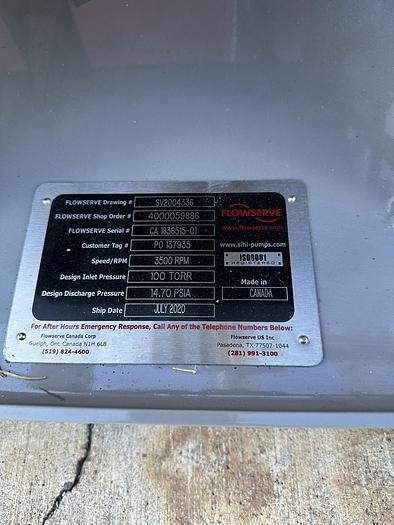 Unused Pump, Liquid Ring, 3 HP, Flowserve, Model LPHR 25007, Unused #S745352