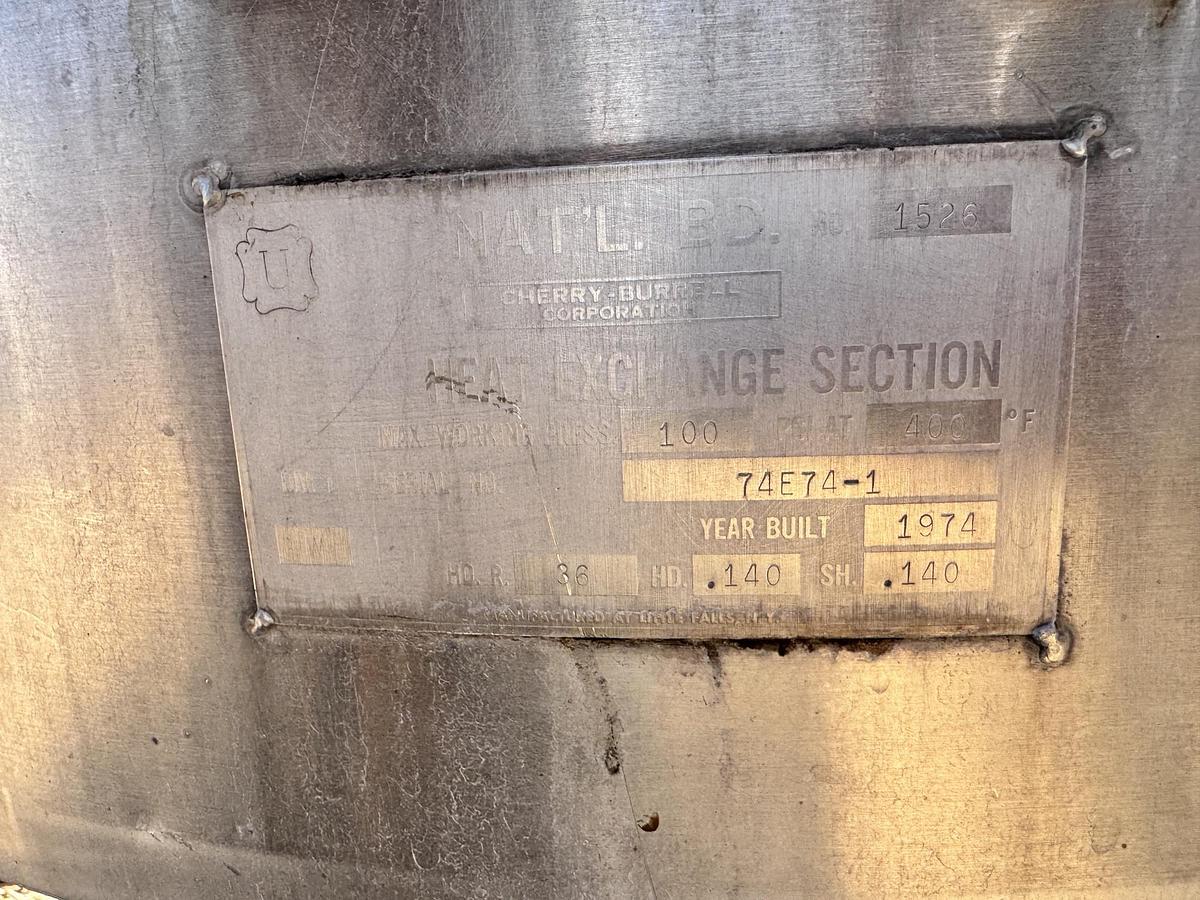 Used Tank, 200 Gallon, Stainless Steel, Half-Pipe Jacket, Agitator Mount, Cherry-Burrell, #5991981