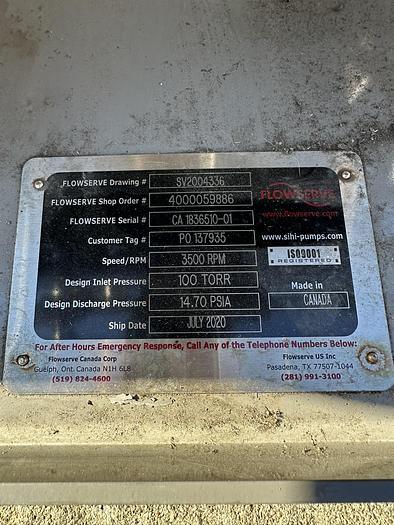 Used Pump, Liquid Ring, 3 HP, Flowserve, Model LPHR 25007, Used #S745340