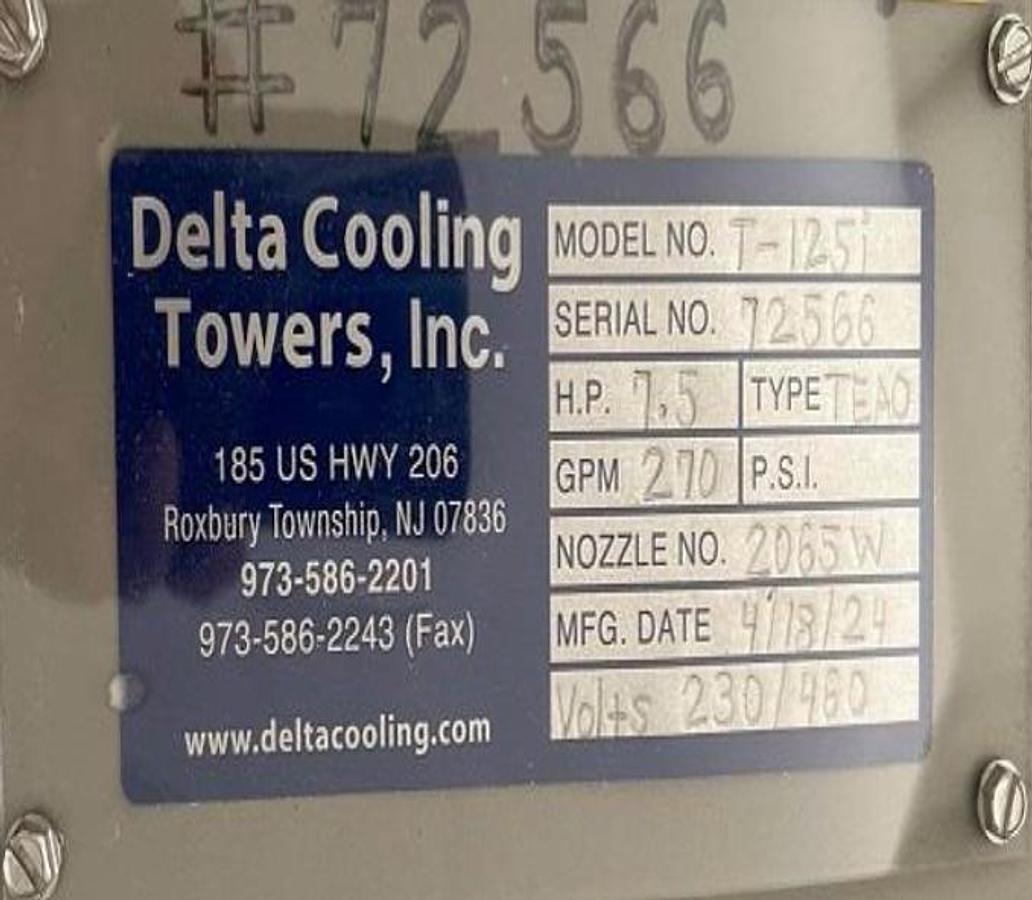 Used Cooling Tower, 135-Ton, Model T-125F, 2021 Delta, 270 GPM, Unused,
