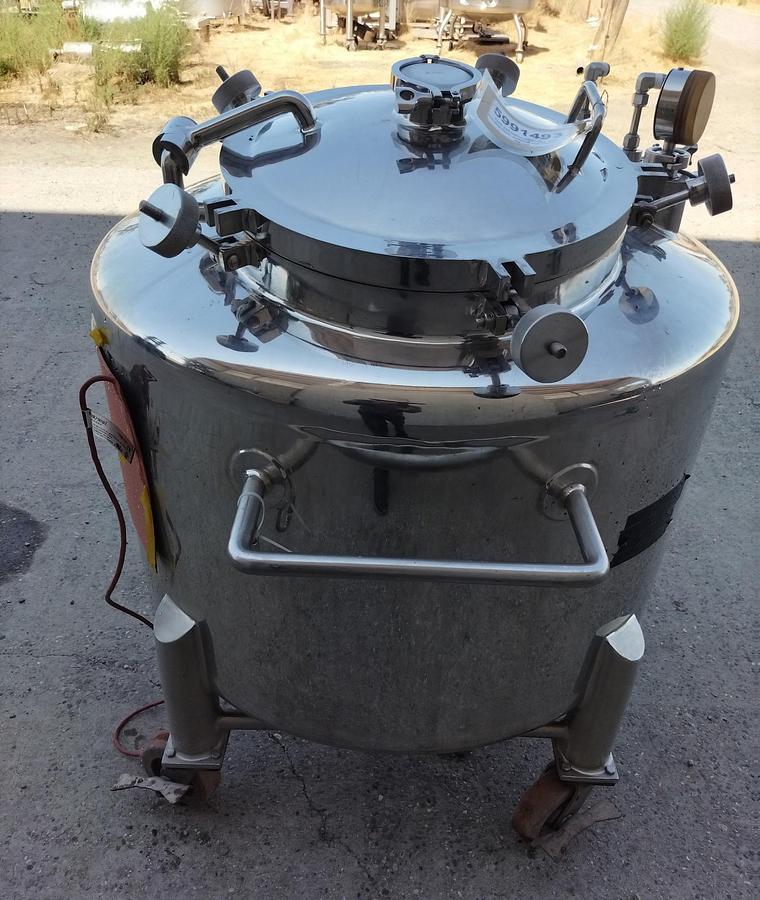 Used Tank, 132 Gallon (500 Liter), 316L Stainless Steel, Jacketed, Full Vacuum, 50 PSI, Lee, #5991493