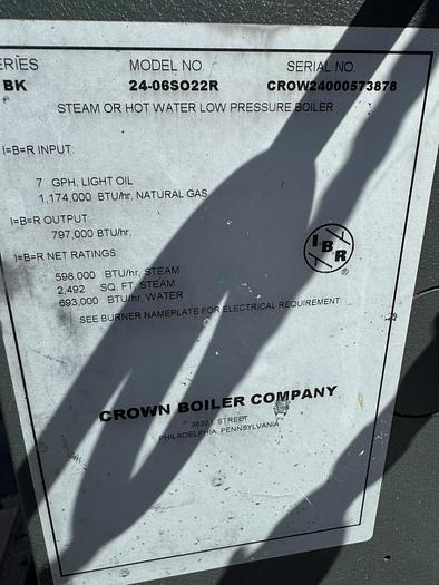 Used Boiler, 23.8 HP, Crown, Mdl 24-06, Steam, BK Series, #5880223