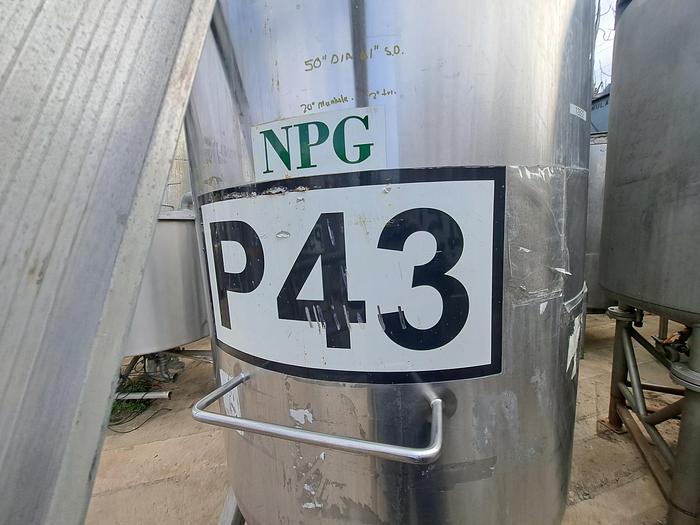 Used Tank, 450 Gallon, 316 Stainless Steel, Dome Top, Cone Bottom, Portable, #5991302