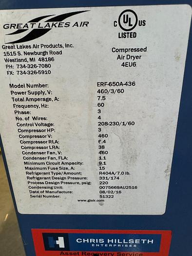 Used Compressor, Air, 166 HP, Atlas Copco, 132 PSI, Type GA110, #5991052