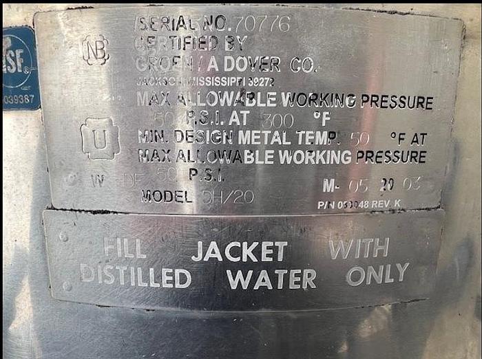 Used Kettle, 20 Gallon, 316 S/st, Jkt, Groen, Mdl DH-20, #S740971