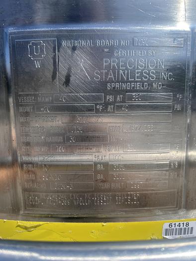 Used Reactor, 65 Gallon (250 Liters), 316L Stainless Steel, Jacketed, Agitated #S745443