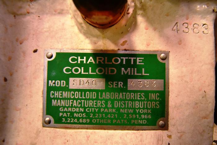 Used Mill, Colloid, 40 HP, Stainless Steel, Charlotte, SD40, #5991053
