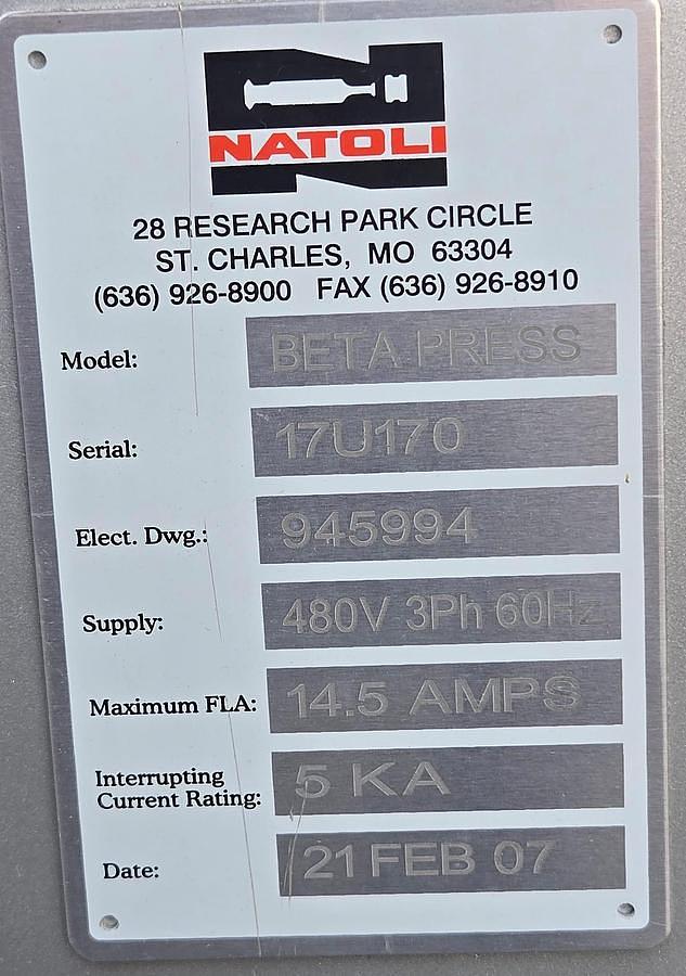 Used Tablet Press, Natoli Manesty Betapress, Multi Station, Rotary, 2007, #5991458