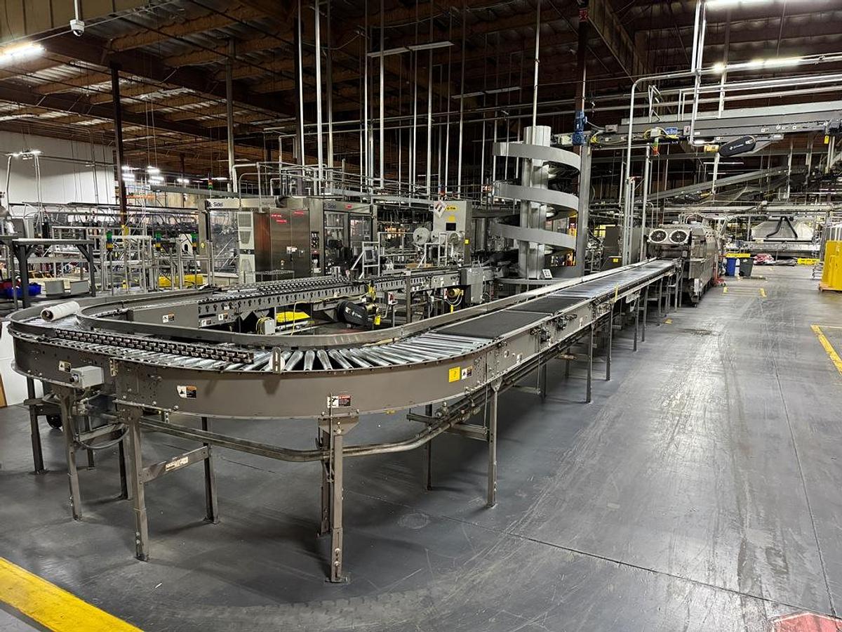 Used Bottling Line, 600–800 BPM, US Bottlers Filler, Sidel Labeler, Kisters TSP100V Shrink Wrapper, #5991609
