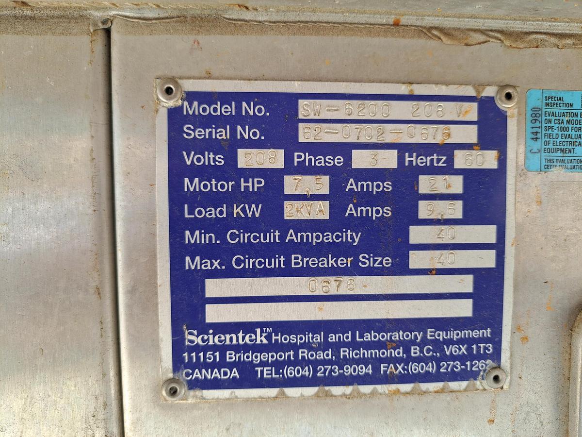 Used Washer, Parts, Scientek, Model SW 6200, Stainless Steel Cabinet, #5554587