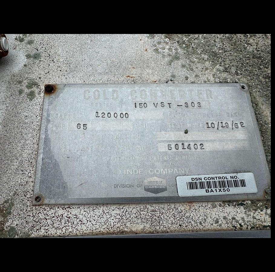 Used Tank, 1,200 Gallon, S/st, LN2 Storage, 65 PSI, Cryogenic, #S738626