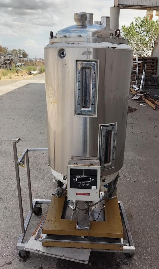 Used Tank, 105 Gallon (400 Liter), Jacketed, Stainless Steel, On Load Cell Stand, #5991462