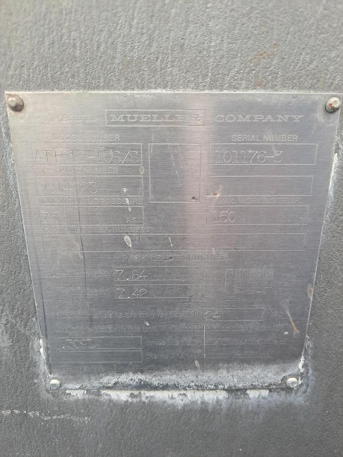 Used Heat Exchanger, Plate, 180 Sq. Ft., 316 Stainless Steel, Mueller, #5991563