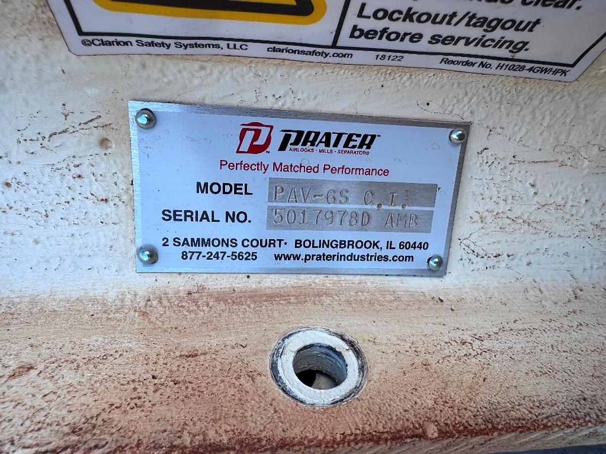 Used Valve, Rotary Airlock, 6" Diameter, Prater Model PAV-6S CT, 0.5 HP, #5991895