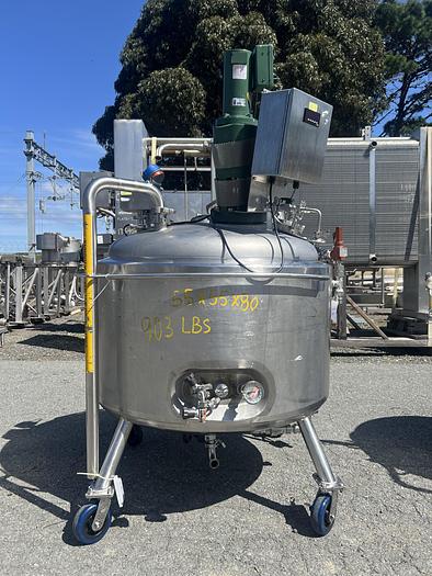 Used Reactor, 130 Gallon (500 Liters), 316L Stainless Steel, Jacketed, 45 PSI Internal, Agitated #S745435