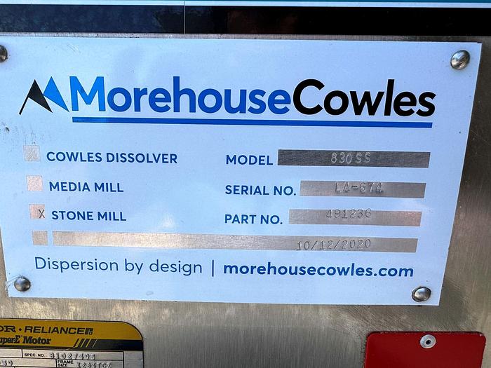 Used Mill, Stone, Morehouse Cowles, Model 830 STD, Stainless Steel, 25 HP #S745469