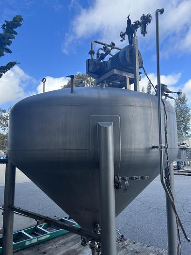 Used Tank, 500 Gallon, Stainless, 6' Diameter, Steep Cone Bottom