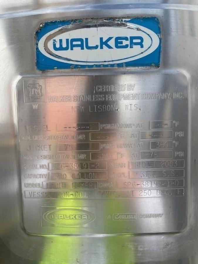 Used Tank, 300 Gallon, Walker, Jacketed, Stainless Steel, Liqui Mixer, #5991450