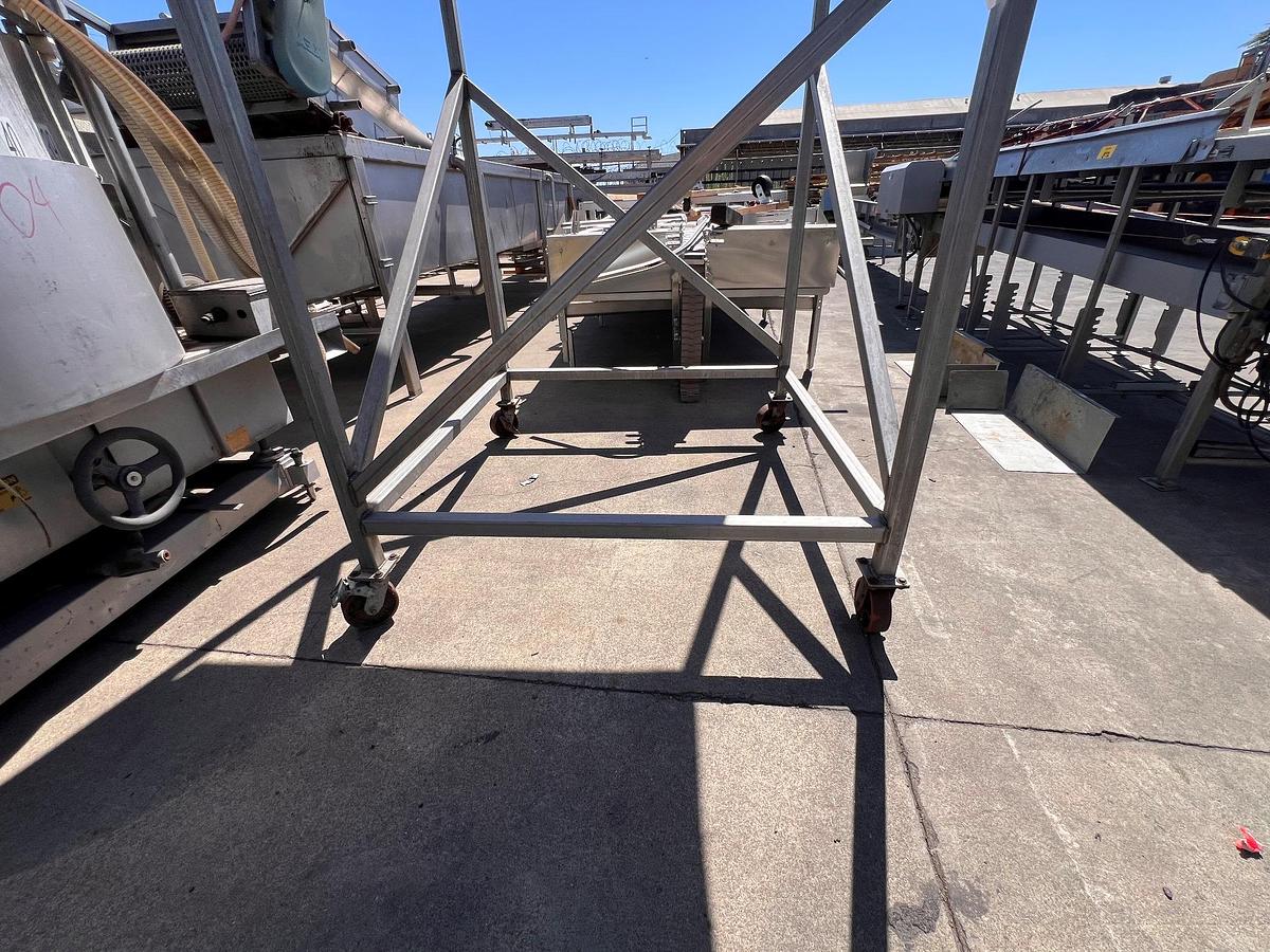 Used Hopper, 54” x 54” x 36”, Stainless Steel, Angled Discharge, Elevated, #5991530