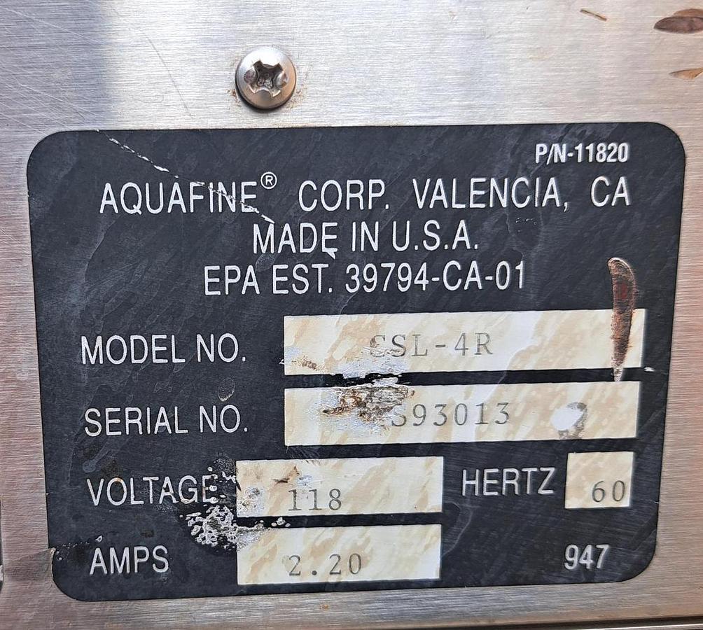 Used Ultraviolet Disinfection Unit, Aquafine, Model CSL-4R, S/S Cart, #5991565