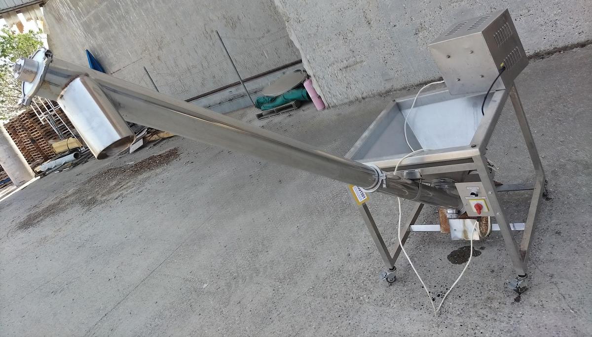 Used Conveyor, Screw, 4” x 91", Stainless Steel, Incline, 64.5" Discharge, #5991501