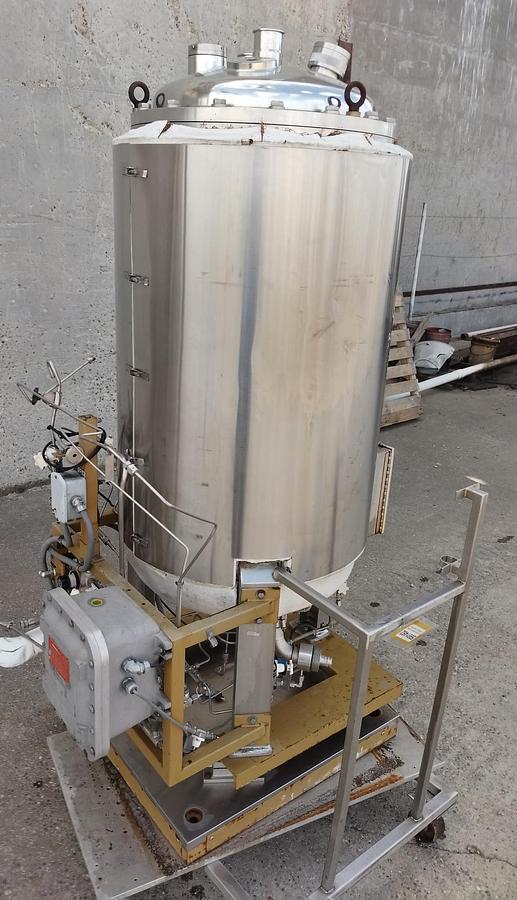 Used Tank,  105 Gallon (400 Liter), Jacketed, Stainless Steel, On Load Cell Stand, #5991462