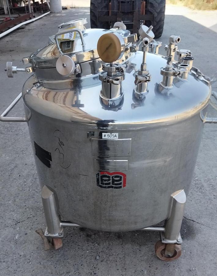 Used Tank, 132 Gallon (500 Liter), 316L Stainless Steel, Jacketed, Full Vacuum, 50 PSI, Lee, #5991493