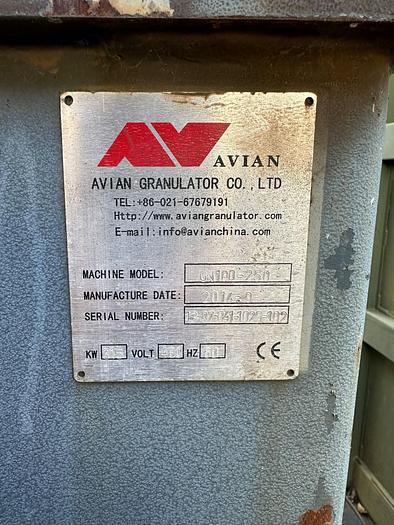 Used Grinder, Plastic Scrap Grinder, Avian, GN100-2518, 2017, Heavy-Duty Granulator, #5991341