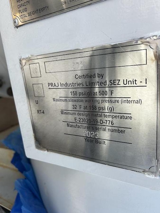 Used Tank, 1017 Gallon, Carbon Steel, Vertical, Praj, 158 PSI, 2023, Unused, #5991577