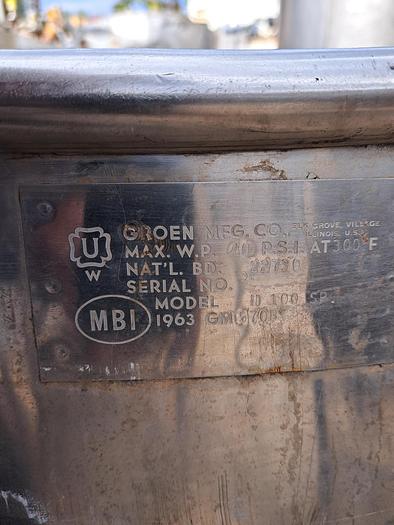 Used Kettle, 100 Gallon, Mdl N100-SP, S/st, Jkt, 400 PSI, Groen #S745330
