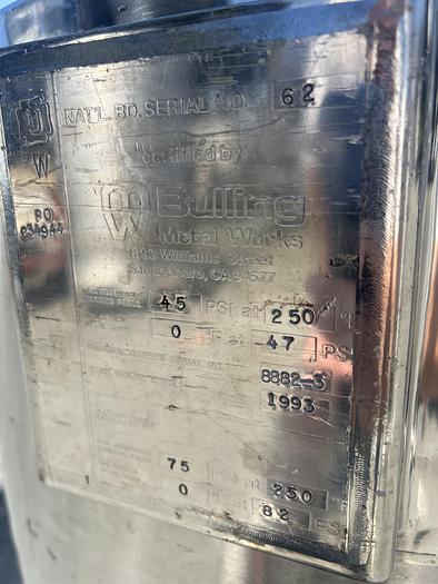 Used Reactor, 25 Gallon (100 Liters), 316L Stainless Steel, Jacketed, Agitated #S745441