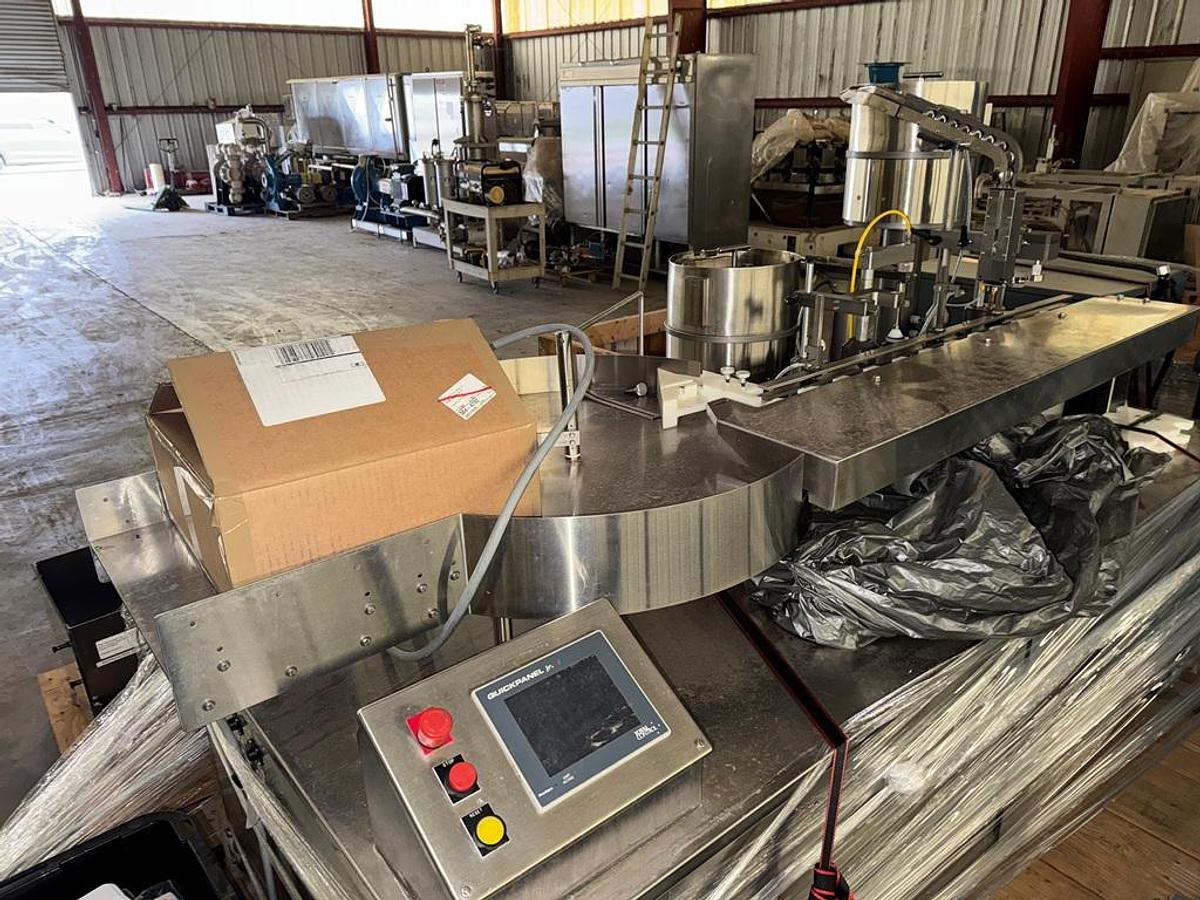 Used Filler, Piston, Monoblock, M&O Perry with (3) Filamatic Piston Fillers, Crimper, Stainless Steel, #5991418