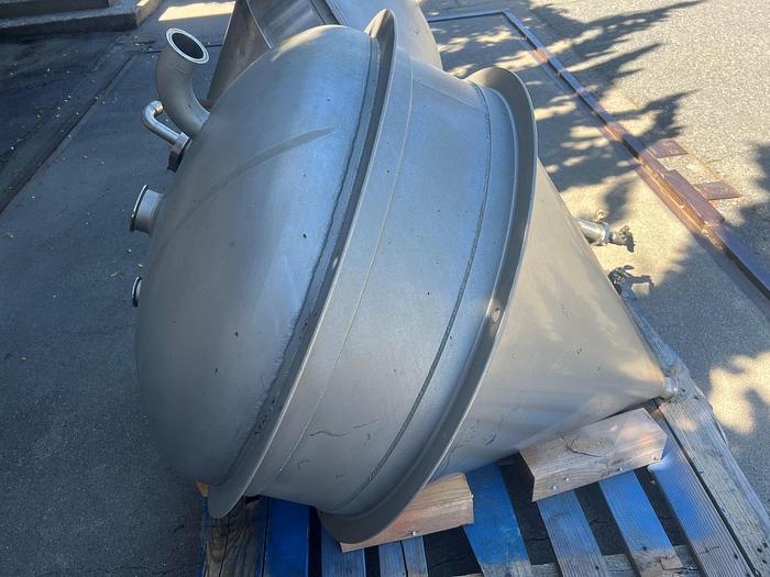 Used Hopper, 10 Cubic Feet, Stainless Steel, Cone Bottom, Tri-Clamp
