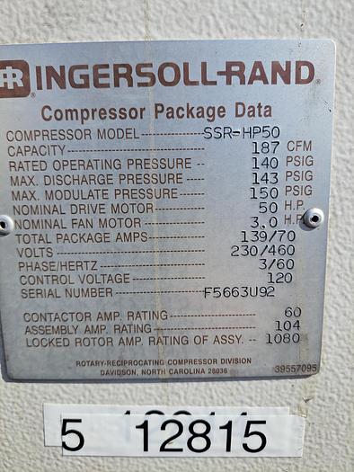 Used Compressor, Air, 50 HP, Ingersoll Rand, Rotary Screw, #5991296