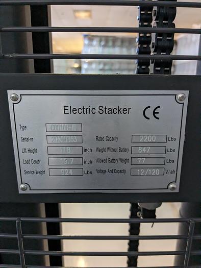 Used Forklift, Pallet Jack, Apollo, Electric Stacker, 118” High, 2200 lbs #C745118