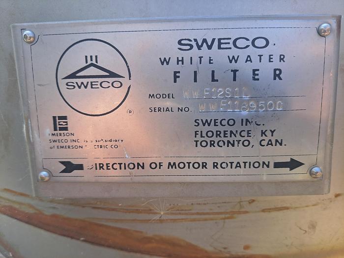 Used Screen, Centrifugal, Stainless Steel, Sweco, Model WWF-1291L, 3/4 HP #S668490