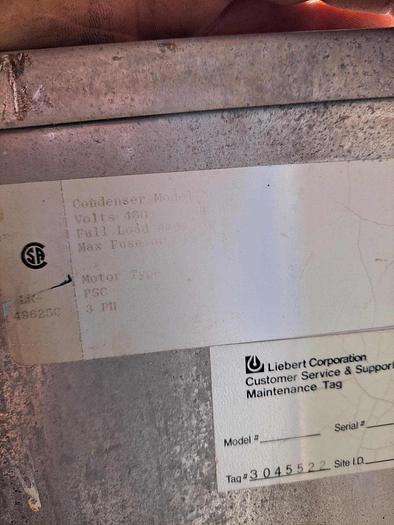 Used Refrig, Condenser, Air Cooled, Liebert, 3 Fan, 240v, Freon #S734242