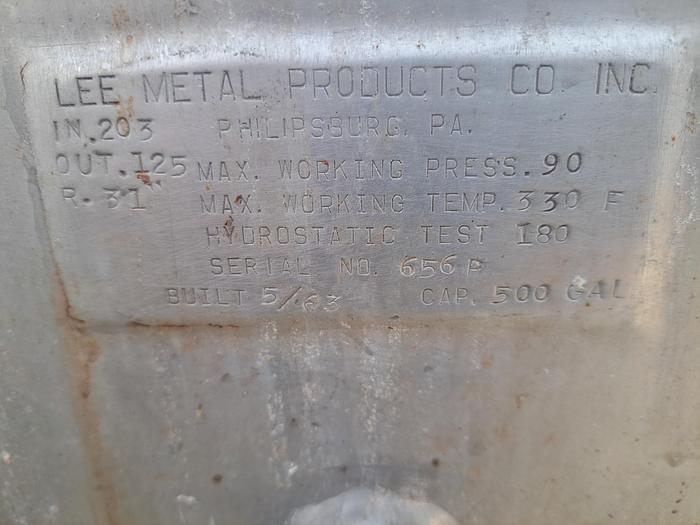 Used Kettle, 500-Gallon, Stainless Steel, Dbl Motion, Agitated, Lee #5991292