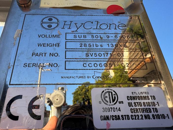 Used Reactor, 13.2 Gallon (50 Liter), Single Use, Stainless Steel, HyClone, 14" x 28" #5991242