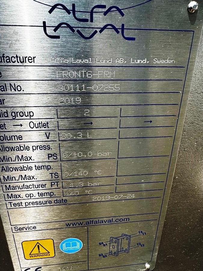 Unused Sterilizer System, Sugar, Alfa Laval, PHE Type, 66 GPM, 316 Stainless Steel, #5991411