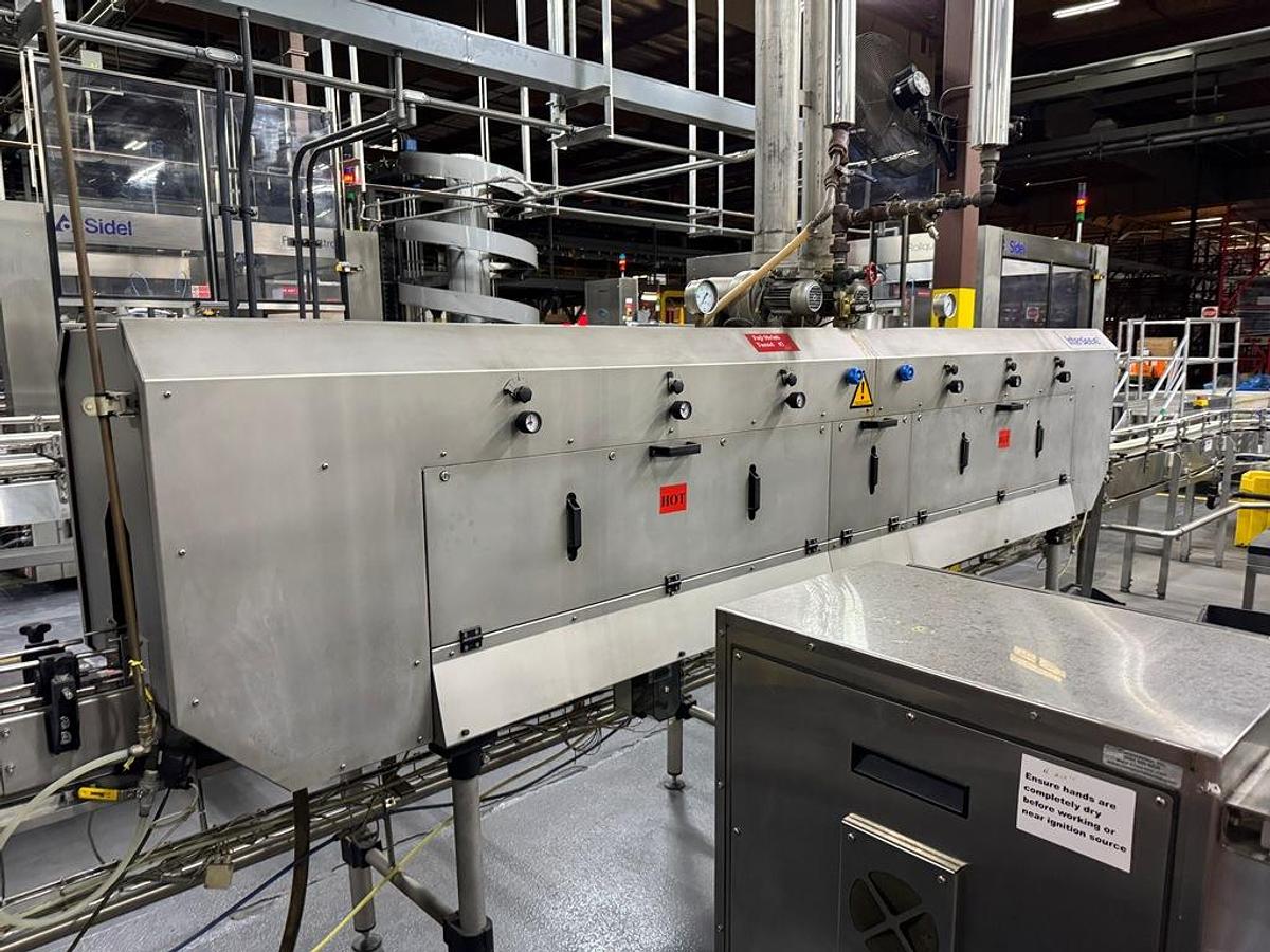 Used Bottling Line, 400 BPM, US Bottlers Filler, Krones Labelers, Fuji Intersleeve, Kisters Packer, #5991610