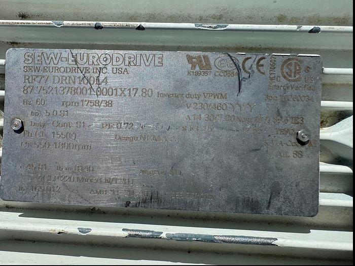 Used Pump, Peristaltic, 5 HP, 2" In/Out, 37 RPM, Stainless Steel, #5991117