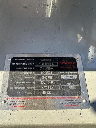 Unused Pump, Liquid Ring, 3 HP, Flowserve, Model LPHR 25007, Unused #S745342