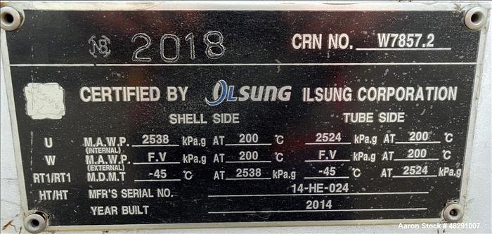 Used Heat Exchanger, Shell & Tube, 975 SF, Ilsung, 8 Pass, C/St