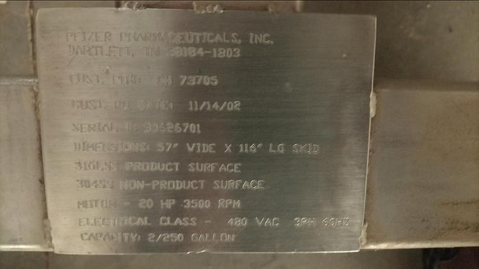 Unused CIP Skid, 2-Tank, (2) 250 Gallon, 316L Stainless Steel, A&B Process - #S745275