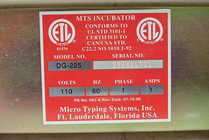 Used Ortho Diagnostic Systems Model DG-225 MTS Incubator