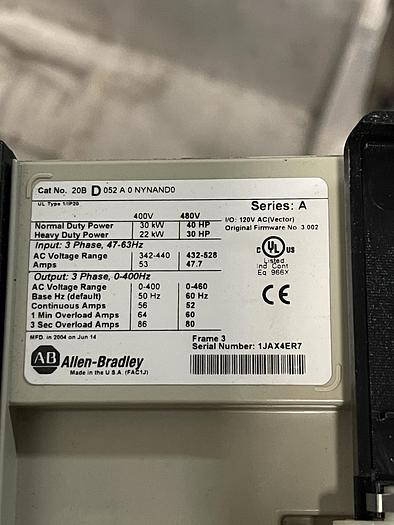 Used Allen-Bradley 20B D 052 A 0 NYNAND0 Ser A