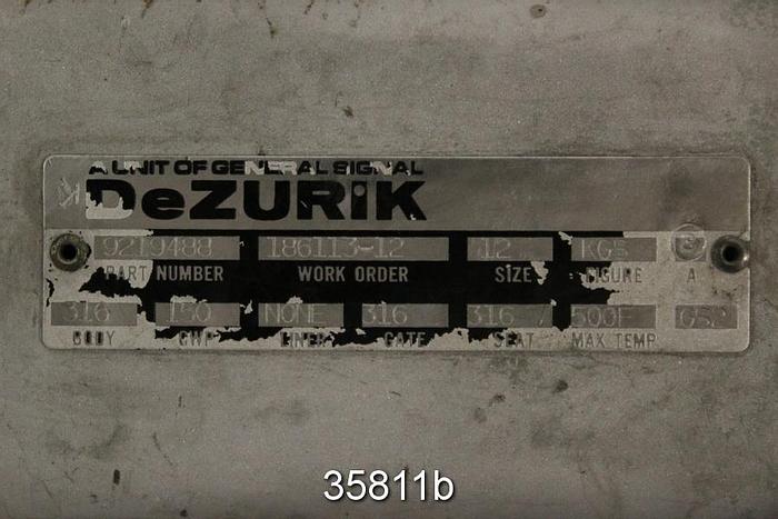 Used Dezurik 12" Air Operated Knife Gate Valve, 9219488 #35811