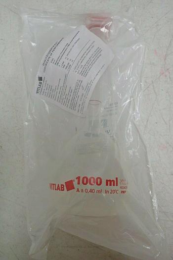 Used Vitlab 67604 Volumetric Flask, 1000ml, Class A, Box of 3